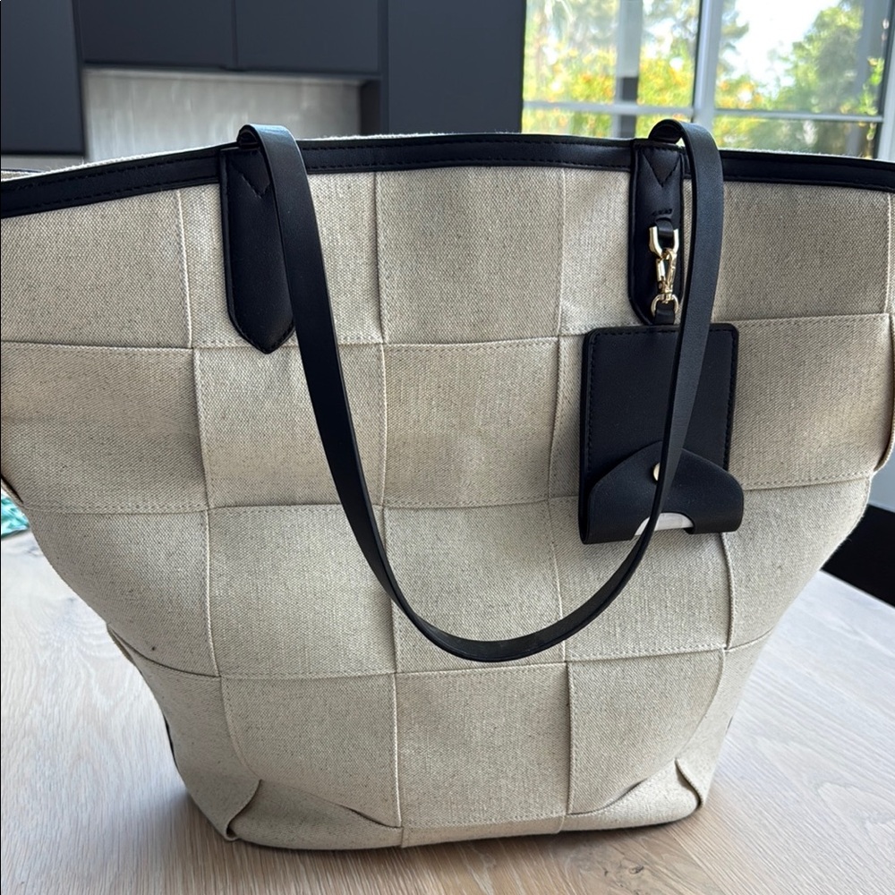 Woven Cream Canvas with Black Trim Tote